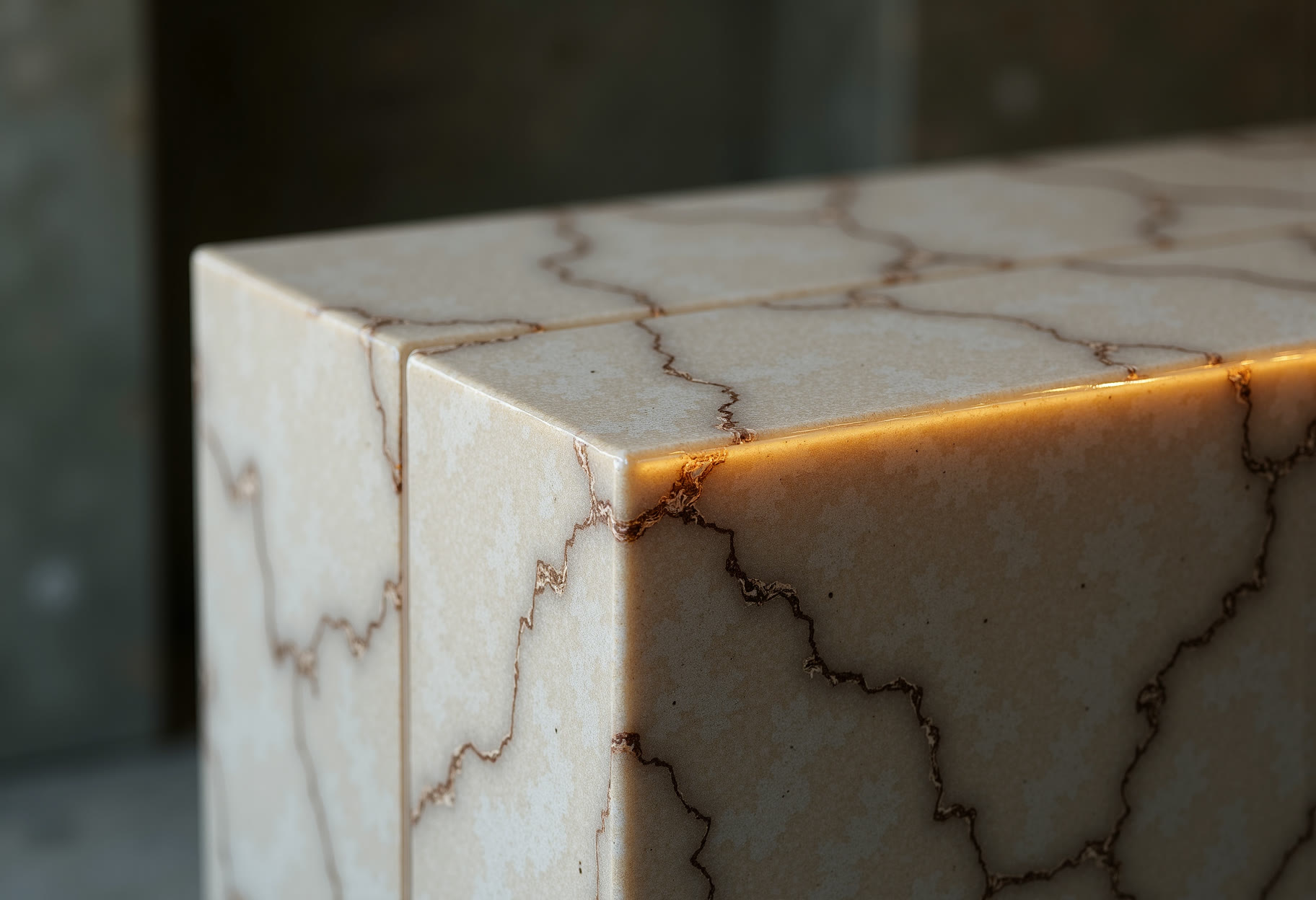 Mitred waterfall edge, dry-fit